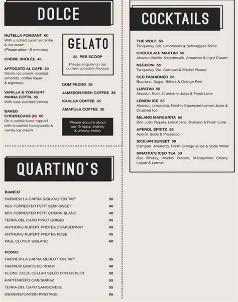 Menu at Lupa Osteria Durban North restaurant, Durban North, 6-12