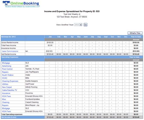 rental income  expense spreadsheet template  printable spreadshee