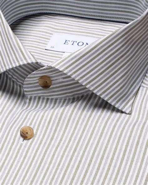 Mid Green Striped Wrinkle Free Oxford Shirt Eton