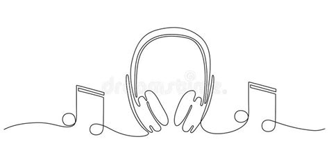 Headphone And Music Notes In One Continuous Line Drawing Vector Illustration Stock Vector