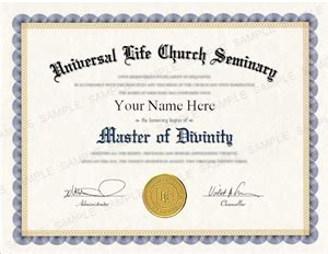 Master Of Divinity Degree Universal Life Church