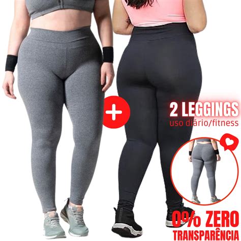 Kit 2 Calça Legging Plus Size Feminina Cintura Alta Suplex Academia