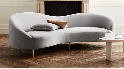 Curvo Light Grey Velvet Sofa + Reviews | CB2 Canada