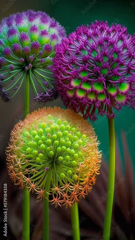 Three Different Colored Flowers With Green Stems In The Middle And