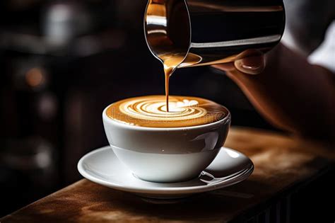 Barista Pouring Milk Into A Cup Of Hot Latte Art Coffee Barista