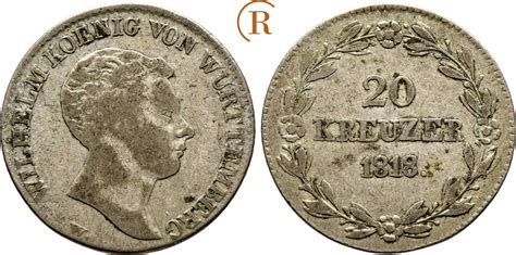 Württemberg 20 Kreuzer 1818 W Wilhelm I 1816 1864 ss ss MA Shops