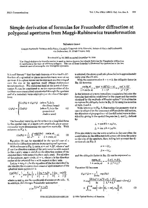 Pdf Simple Derivation Of Formulas For Fraunhofer Diffraction At Polygonal Apertures From Maggi