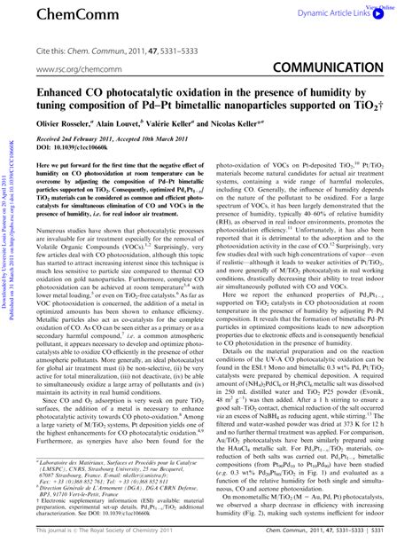 Pdf Enhanced Co Photocatalytic Oxidation In The Presence Of Humidity