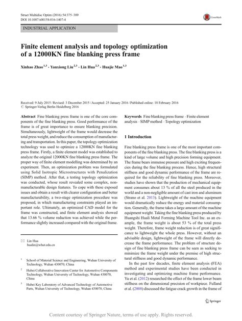 Finite Element Analysis And Topology Optimization Of A 12000kn Fine