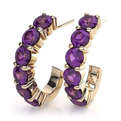 Amethyst J Hoop Gemstone Earrings In 14k Yellow Gold In Earrings From