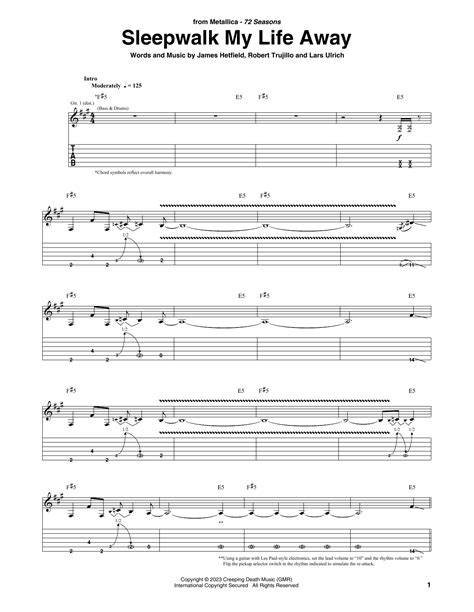 Sleepwalk My Life Away By Metallica Sheet Music For Guitar Tab At Sheet Music Direct