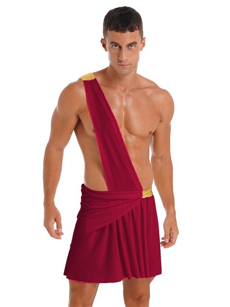 Dpois Mens Ancient Greek God Outfit One Shoulder Greek Toga Costume