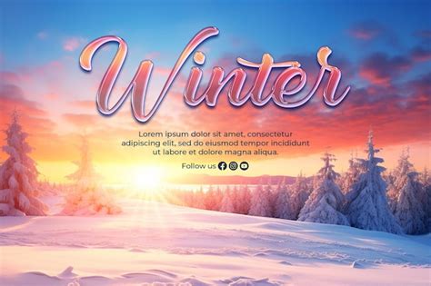 Premium PSD | Winter banner template with sunrise winter background