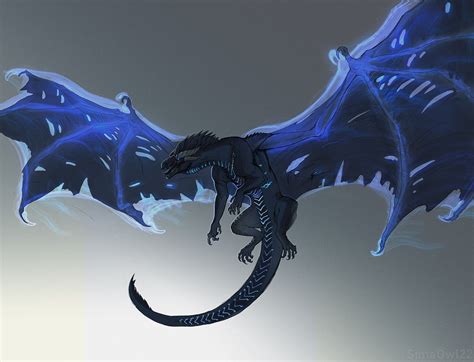 A Blue And Black Dragon Flying Through The Air