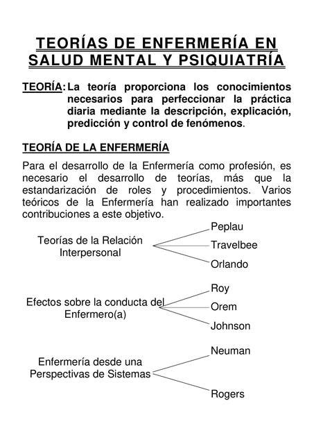 Teorías de Enfermería en salud mental y psquiatria nursing cvc uDocz