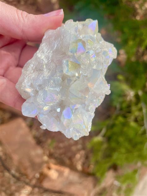 10 Oz Angel Aura Clear Quartz Cluster Iridescent Healing Rainbow Aura