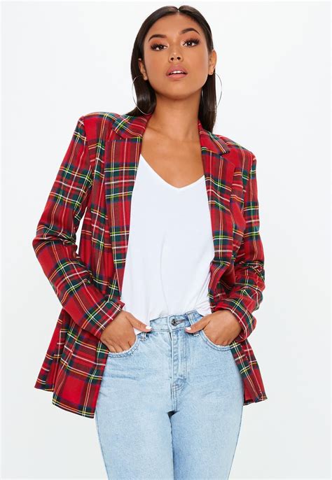 Blazer Rouge Imprim Tartan Missguided Red Plaid Jacket Red Blazer