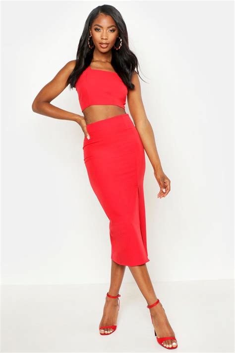 Woven Crop Top And Midi Skirt Two Piece Set Skirt Co Ord Crop Tops