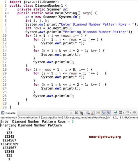 Java Program To Print Diamond Number Pattern