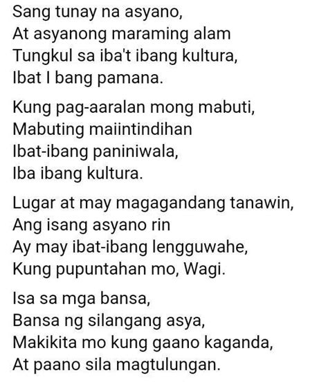 Gumawa Ng Tula Tungkol Sa Pagpapahalaga Sa Asyano Brainly Ph