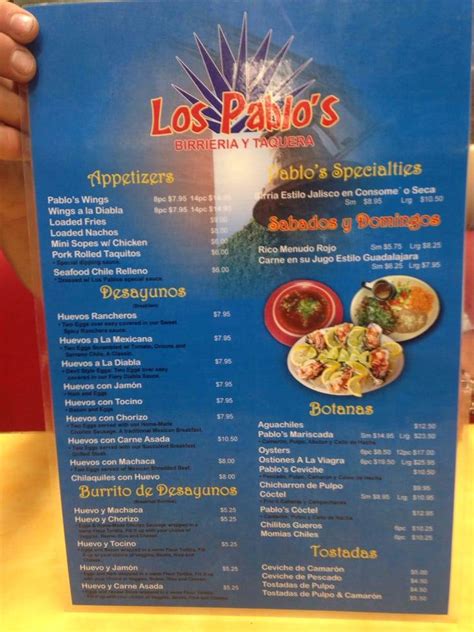 Menu At Pablos Tacos And Beer Restaurant Indio