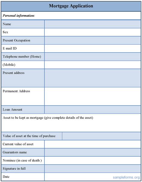 Sample Mortgage Application Forms Sample Forms