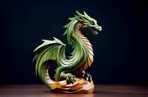 Premium AI Image | Dragon sculpture carved from wood and painted green ...