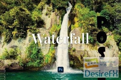 The Waterfall Is Surrounded By Green Trees And Blue Water With An