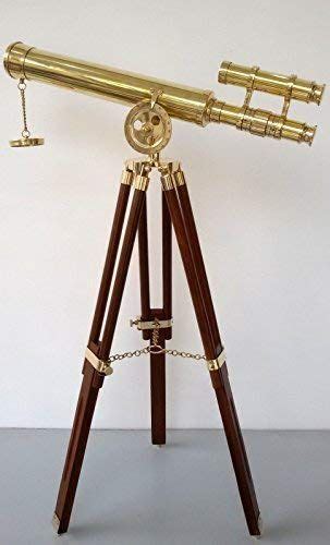 Medieval Epic Brass Telescope Double Barrel With Wooden Tripod Stand Brass Nautical Decor