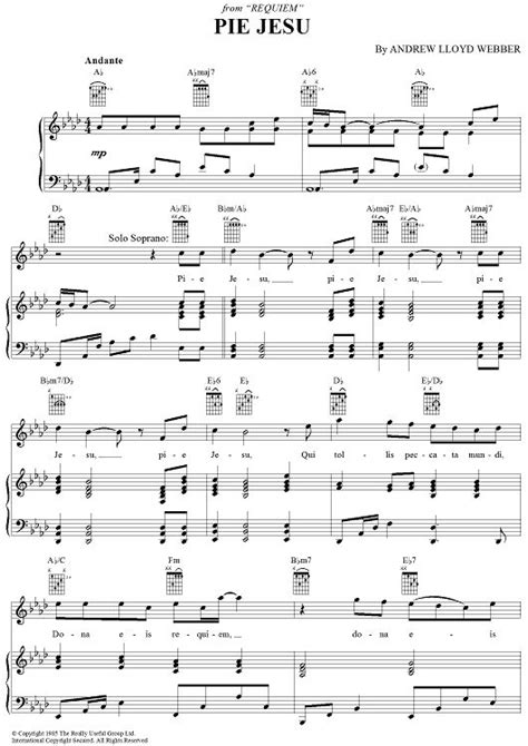 Pie Jesu Sheet Music By Andrew Lloyd Webber Beautiful Plays And The