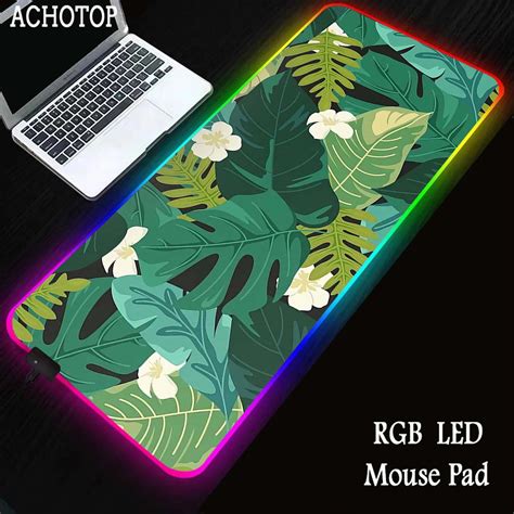 Tropical Leaves Plant Extended Mouse Pad RGB Backlit Mousepad Table