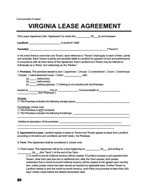 Printable Virginia Residential Lease Agreement Printable Templates