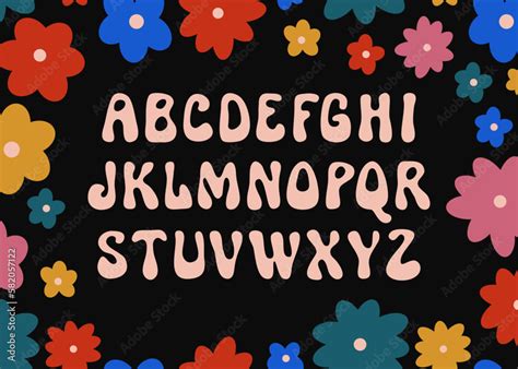 Vector Psychedelic Alphabet Groovy Psychedelia Fun Hand Drawn Font