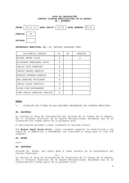 acta de instalación concejo ilustre municipalidad de lo espejo in