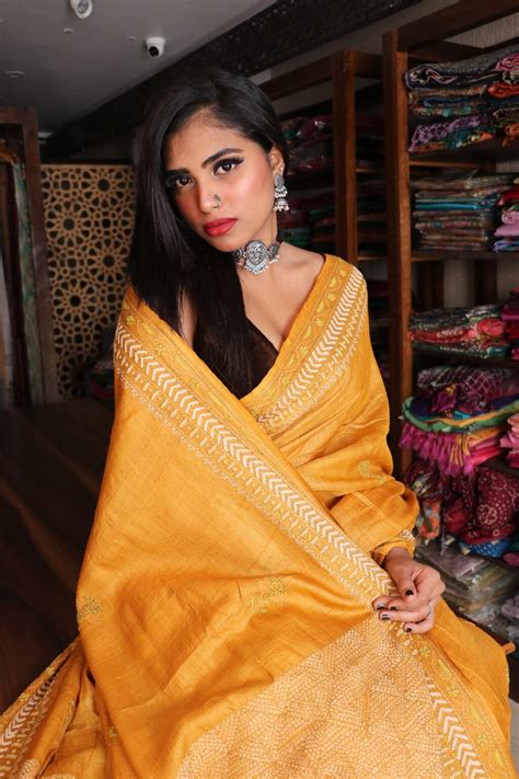 Mustard Tussar Silk With Chikankari Work Tantuvana