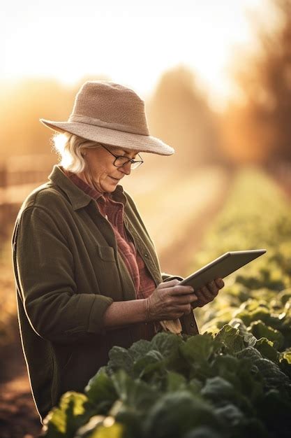 Premium AI Image Shot Of A Female Farmer Using A Digital Tablet On