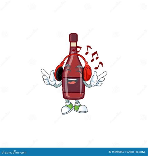 Musik Rote Flasche Wein Maskottchen Cartoon Design Musik Vektor