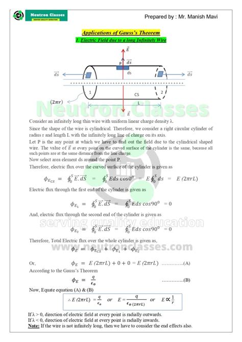 Applications Of Gausss Theorem Chapter 1 Electric Charges And Fields