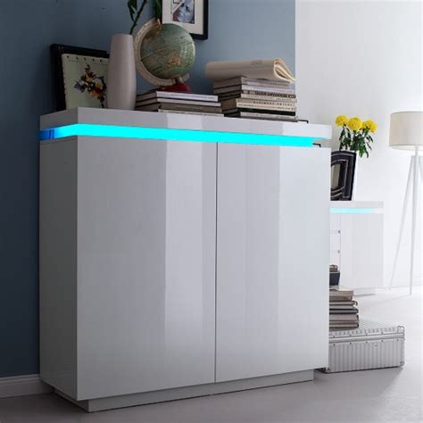 Odessa 2 Door Sideboard in High Gloss White With LED | Furniture in Fashion