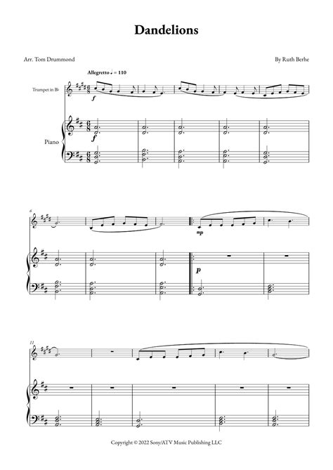 Dandelions Arr Tom Drummond By Ruth B Sheet Music For Trumpet And