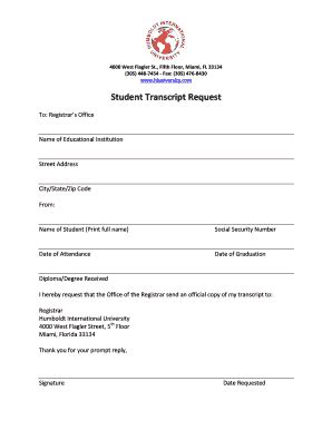 Fillable Online UNOFFICIAL GRADUATE TRANSCRIPT REQUEST FORM Fax Email