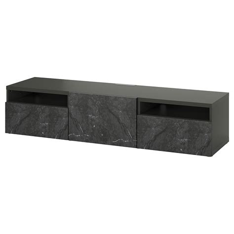 BESTÅ TV unit with drawers and door, dark gray/Bergsviken black, 707 ...