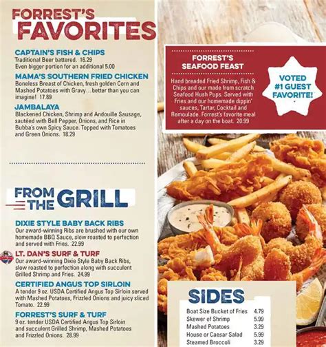 Menu at Bubba Gump Shrimp restaurant, Orlando