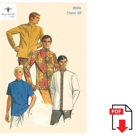 Pdf S Sewing Pattern Men S Nehru Jacket Etsy Shirt Sewing