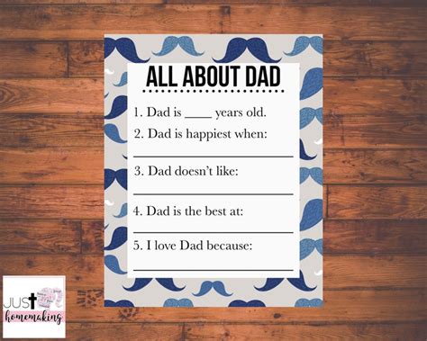 All About Dad Questionnaire Printable Fathers Day Card Fathers Day T