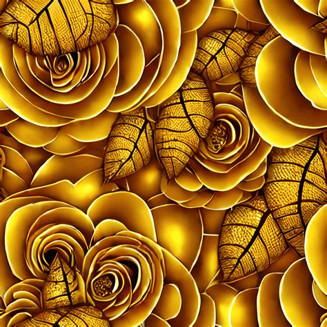 Golden Rose Flower With Leaves 3d Background · Creative Fabrica