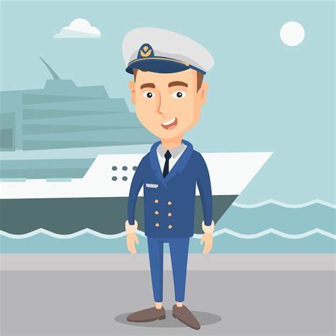 Premium Vector Smiling Ship Captain In Uniform At The Port