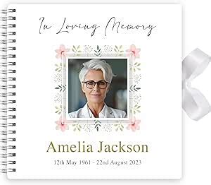 Floral Personalised Funeral Condolence Memory Book Of Life Bespoke