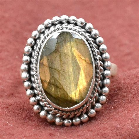 Nat Rlich Goldener Labradorite Ring Sterling Silber Handgemacht