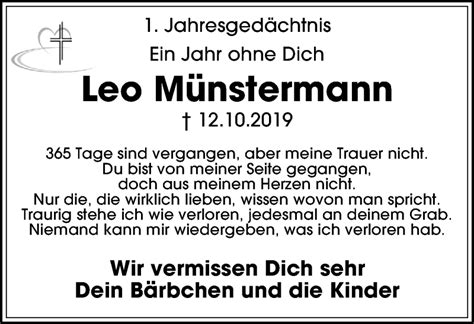 Traueranzeigen von Leo Münstermann Trauer in NRW de